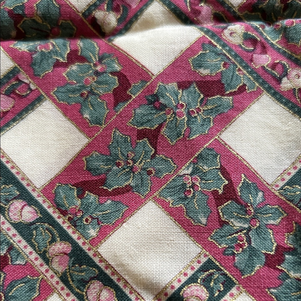 Poinsettias in a lattice Patterned Fabric in red, green, gold and cream